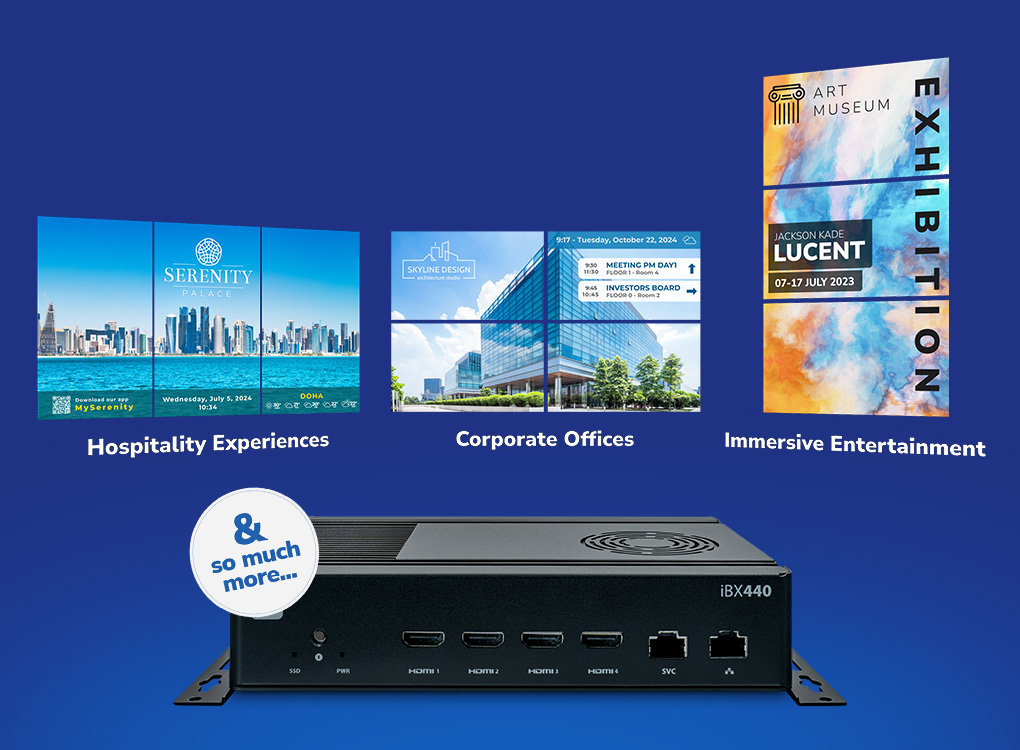 spinetix ibx440 video wall player in various video wall array and industry vertical scenarios